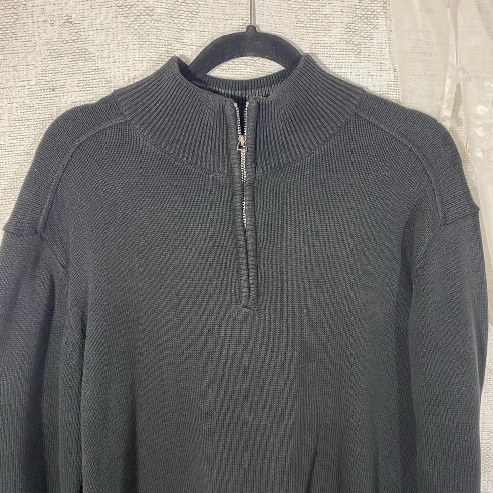 Oscar De La Renta Black Knit 1/4 Zip Mock Neck Pullover Sweater size L